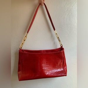 Vintage alligator look genuine Italian leather red small shoulder bag